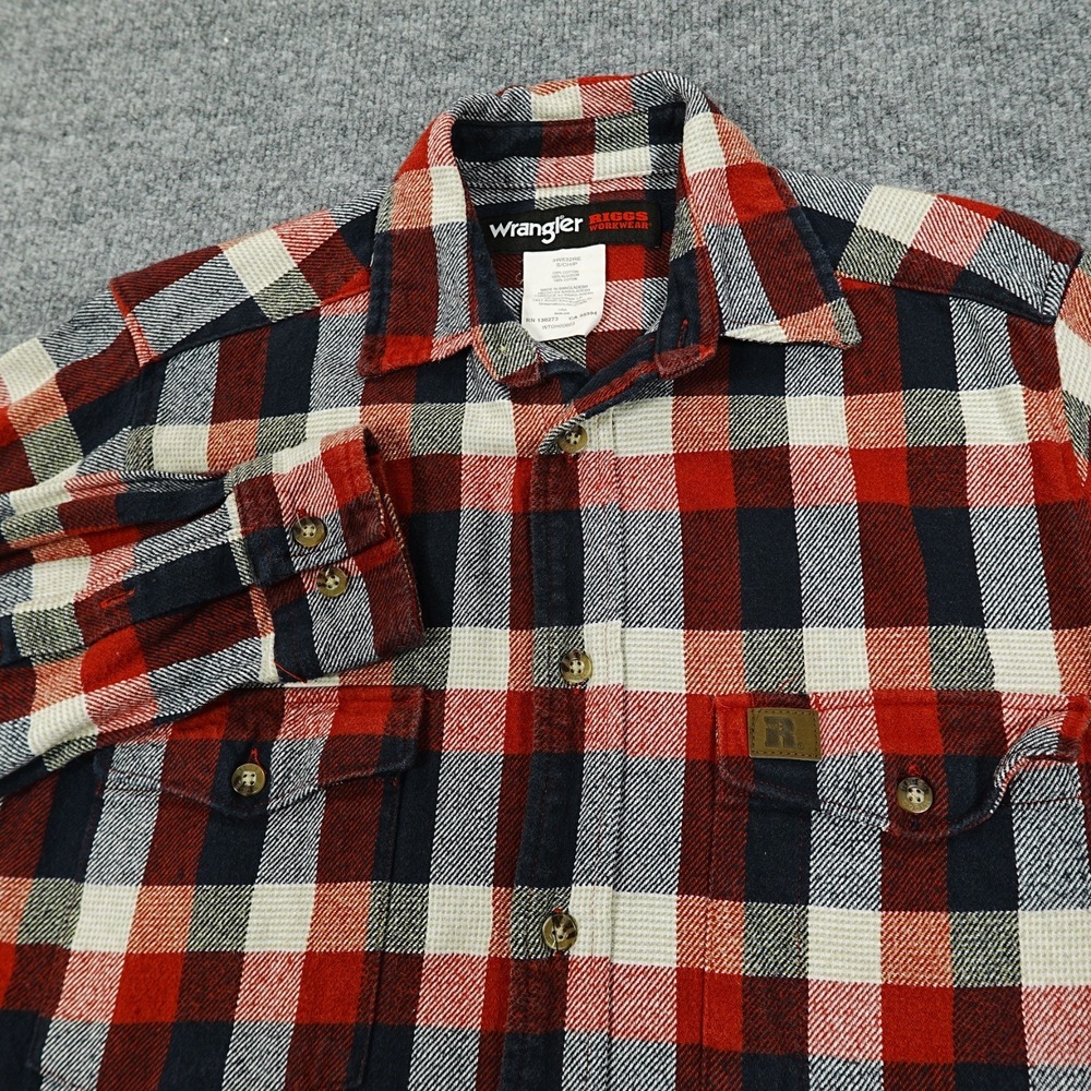 Wrangler Riggs Shirt Men Small Red Blue Check‎ Long Sleeve Heavy Work Utility